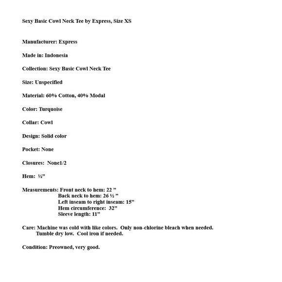 "Sexy Basic Cowl Neck Tee" by Express, Size XS - Picture 5 of 5